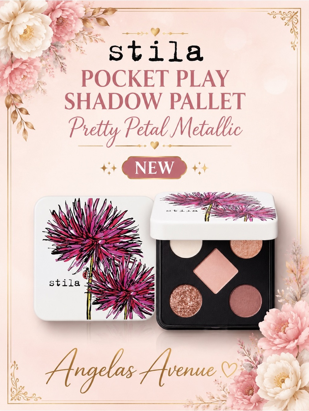 Stila Pocket Play Shadow Pallet Pretty Petal Metallic NEW